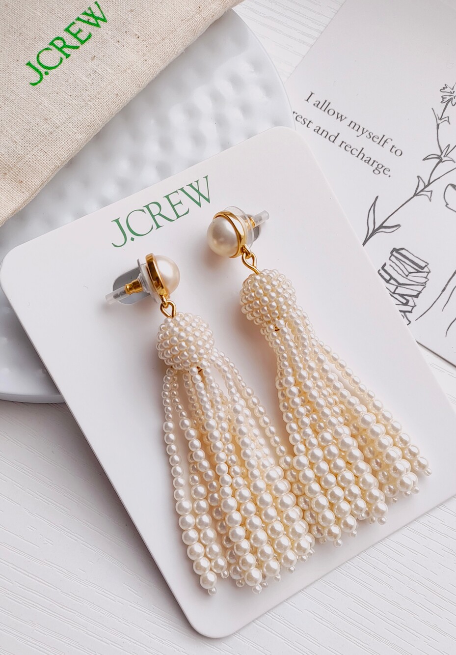 NWT J.Crew Rope Tassel Pearl Earrings